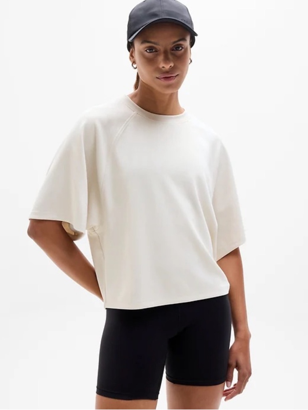 Athleta Seasoft Tee Ivory Bone Boxy Oversized T-Shirt Women's Size Medium